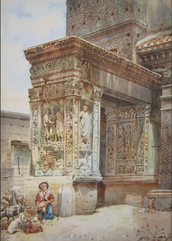 Thomas Hartley Cromek,Arco degli argentari et San Giorgio in Velabro (environ 1840)